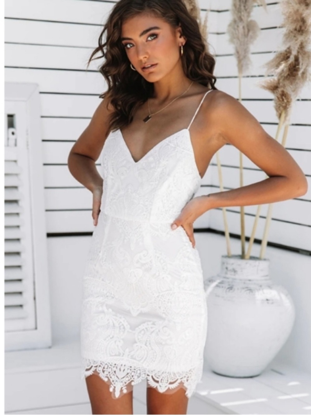 Hello Molly Venetian Valerie Sequin Lace Mini Dress White Medium